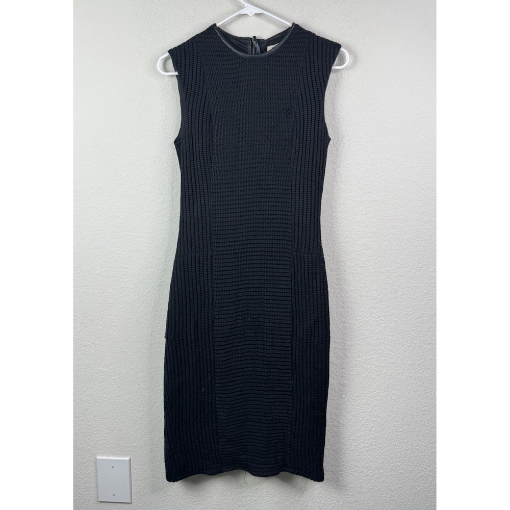 HELMUT LANG‎ Womens Sz 0 Sleeveless Textured Bodycon Black Mini Dress Minimalist